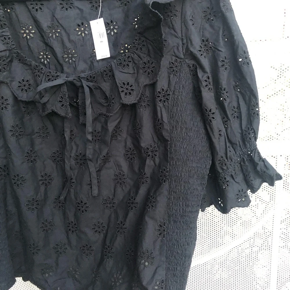 OLD Navy Black Eyelet Peasant Top